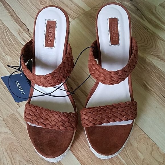 Forever 21 Shoes - NEW Forever 21  Brown Faux Suede Braided Wedges